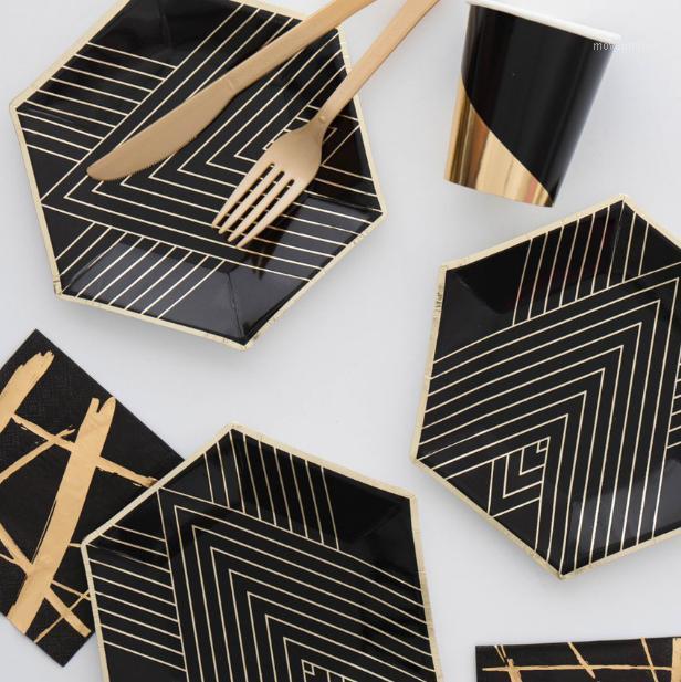 

Hexagon plates gold striped ceramic dinner plates1