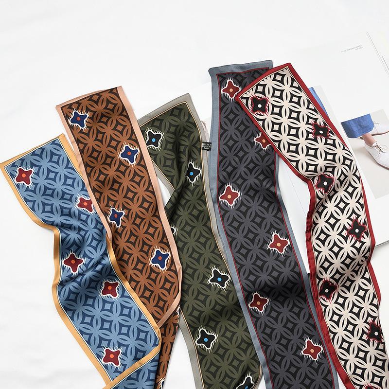 

Clover Luxury Hair Bag Scarf 9x98cm Skinny Feel Silk Head-Neck Tie Vintage Women Satin Elegant Leopard Spring Autumn
