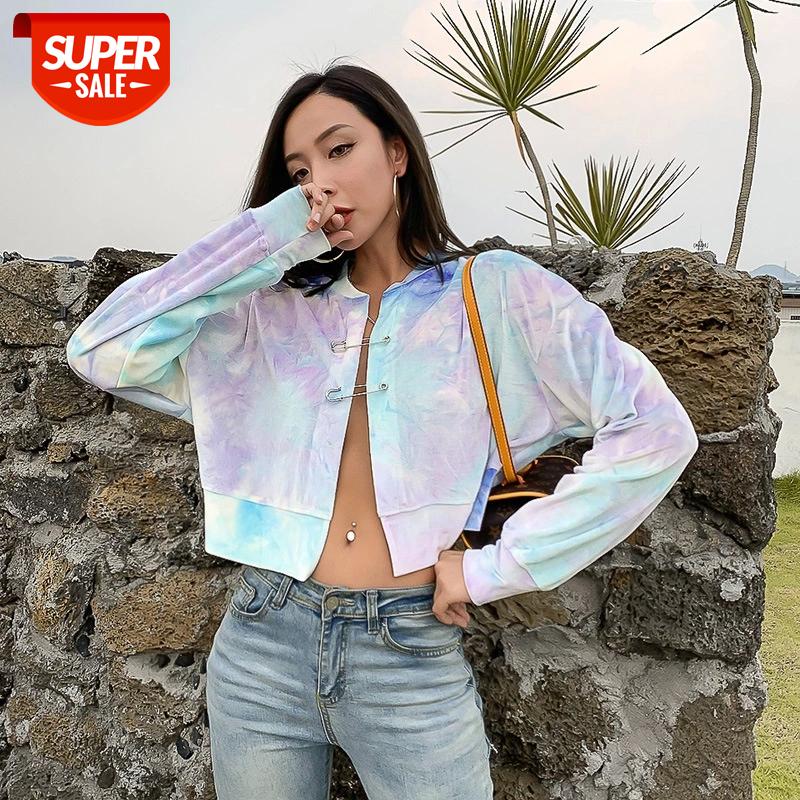 

2020 Fashion Tie Dyed Casual Velvet Women Jackets Sexy O Neck Full Sleeve Double Safety Pins Patchwork Comfortable Overcoat #013I, Black;brown