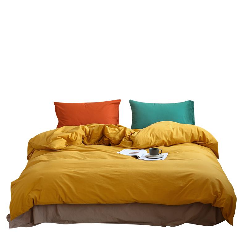 

solid color Nordic bedding set modern beddinig set bed sheets and pillowcases bed linen 100% washed cotton sets for home, 01