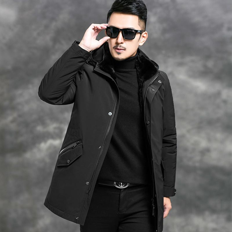 

2020 New Parka Winter Jacket Real Coat Men Mink Collar Natural Fur Liner Warm Parkas Man 4556 KJ2980, Black