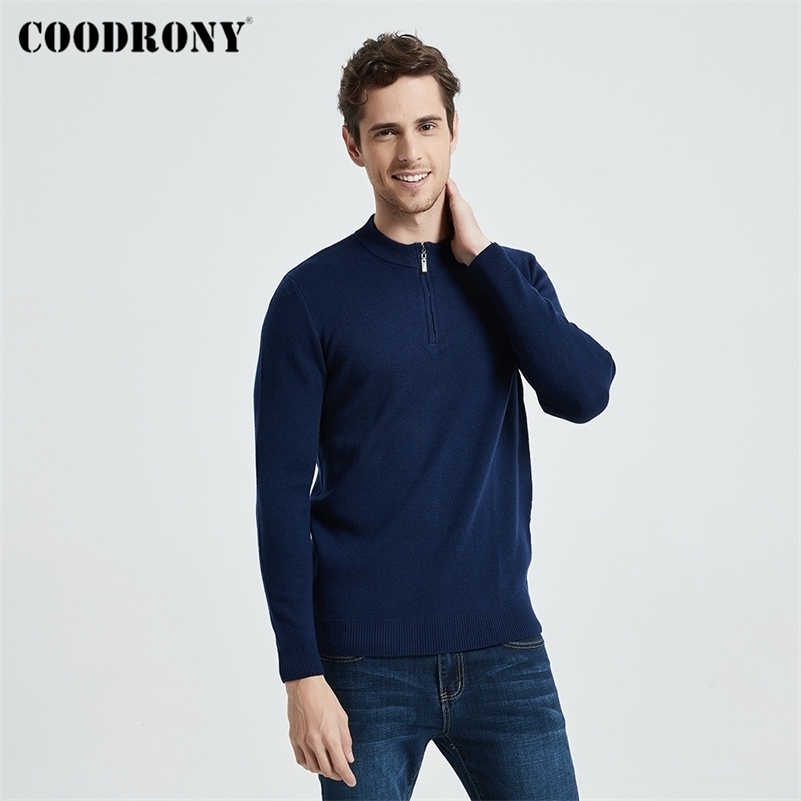 

COODRONY Brand Knitwear Sweater Men Clothes Autumn Winter Thick Warm Wool Pullover Casual Zipper Turtleneck Pull Homme 8142 201201, Black
