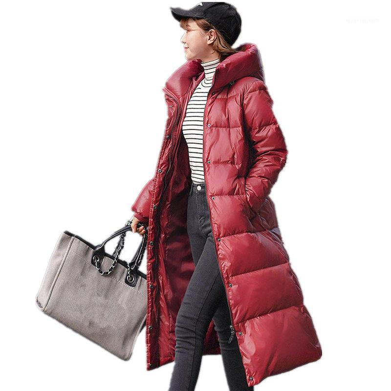 

Long Down Cotton Jacket Female Winter Parka Coat Women Oversize Hooded Warm Winter Coat Padded Long Sleeve Jacket Q19011, Red