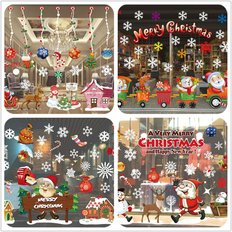 

2020 Christmas Decoration Window Glass Stickers Merry Christmas Santa Claus Snow PVC Removable Wall Sticker for Xmas Home Decals