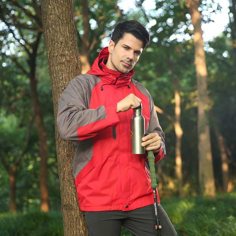 

2020 Jacket Men Hiking Hooded Jacket Waterproof Windproof Thermal Outdoor Downhill Hiking Camping Fleece Coats1, Beige