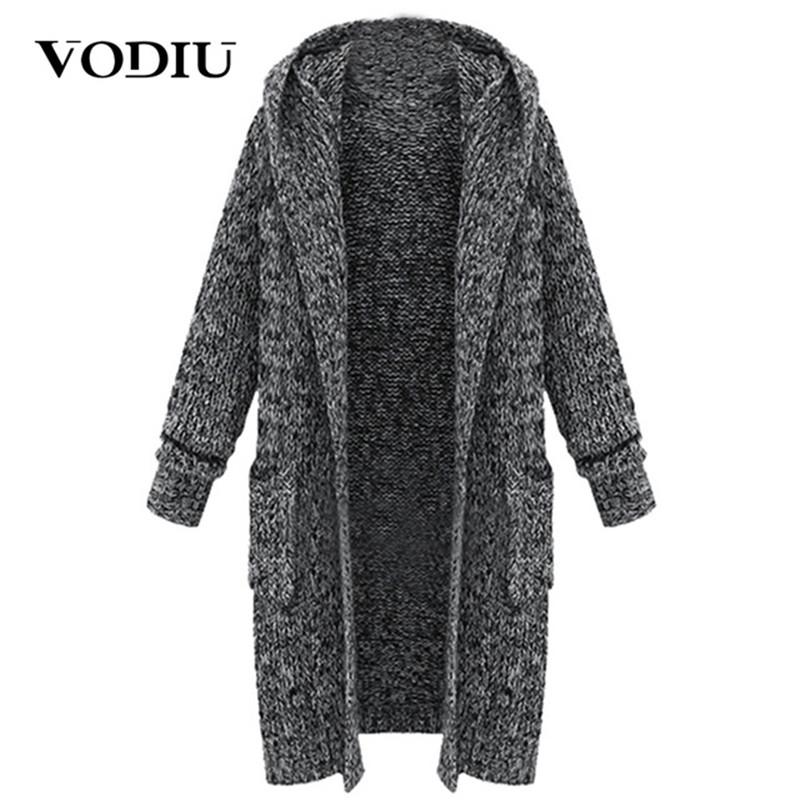 

Winter Woman Sweater Female Women's Cardigan Long Sweater Knitting Long Sleeve Solid Fashion Pocket Hooded Gray New Year Hot