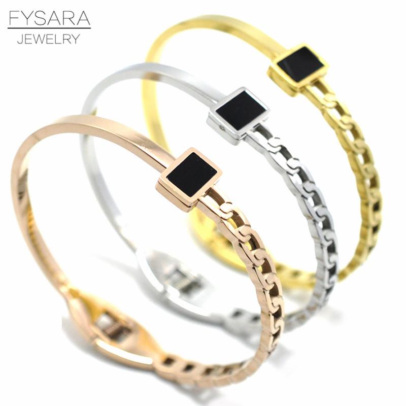 

FYSARA Geometry Square Black Bangles For Women Punk Jewelry Rose Gold Color Chains Bangles Bracelet Elegant Party Lover