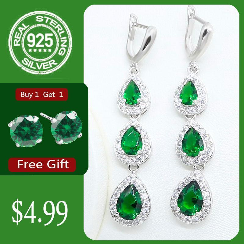 

Water Drop Green Emerald White Zircon 925 Silver Earrings for Women Long Earring Jewelry Free Gift1