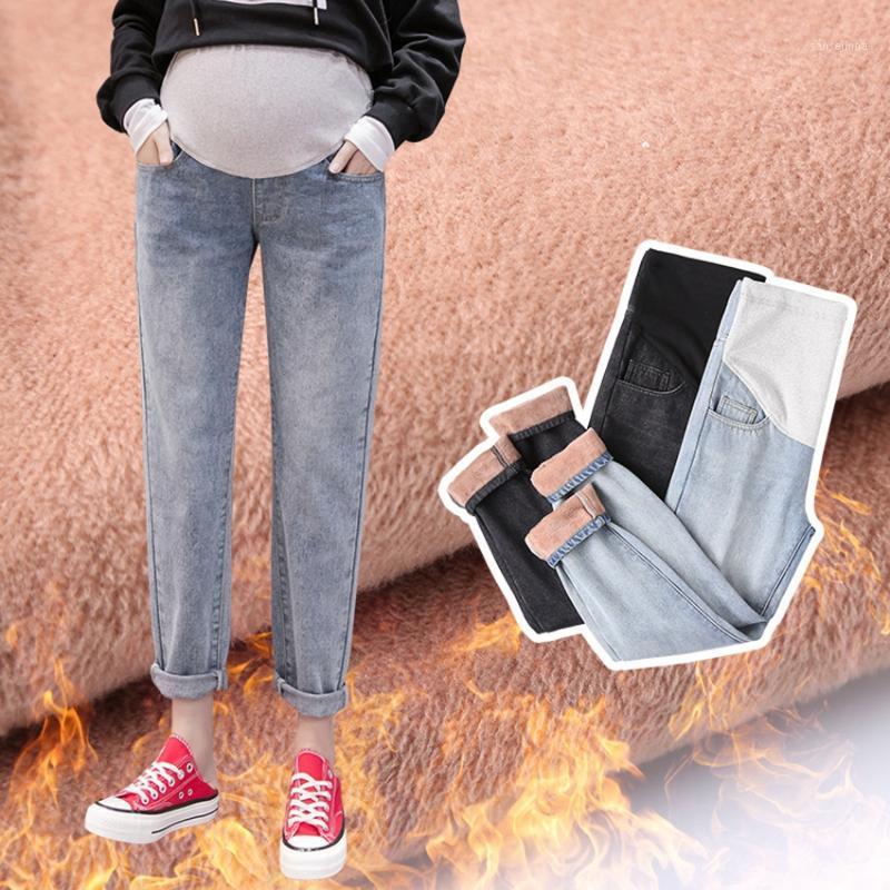 

Pregnant women plus velvet jeans winter thick warmth pregnant women belly lift pants to wear fashionable all-match jeans1, Black