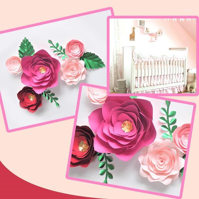 

Artificial Rose Flower DIY Paper Flowers Leaves Set For Baby Shower Backdrops Birthday Decorations Nursery Wall Deco Sweet Room1, Custom color