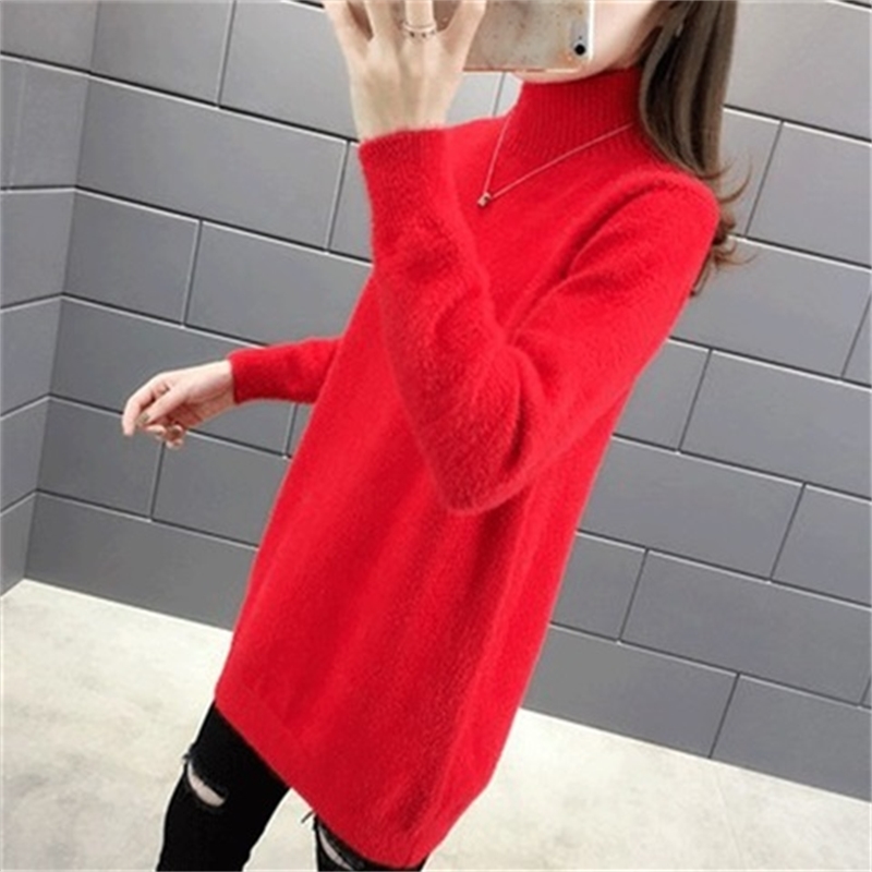 

2021 New Female Autumn Color the Medium Neck Knitted Sleeve Long Warm Sweater XH8A, Purple