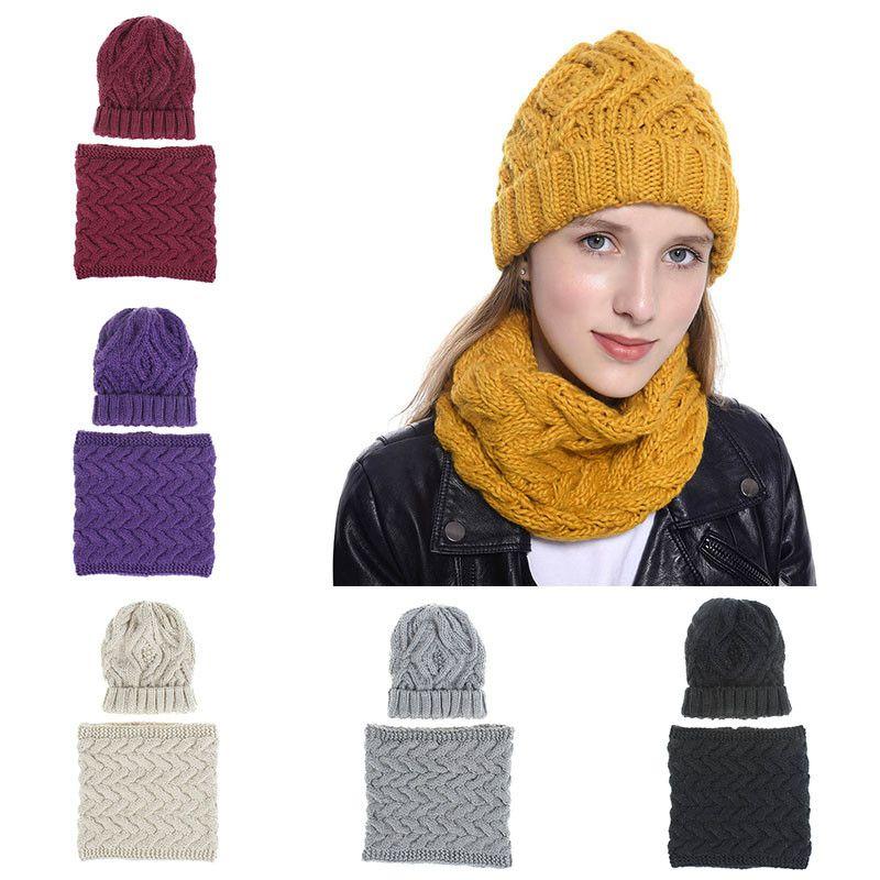 

Women's knitted hat hat Bib two piece set autumn and winter fashion wool scarf set