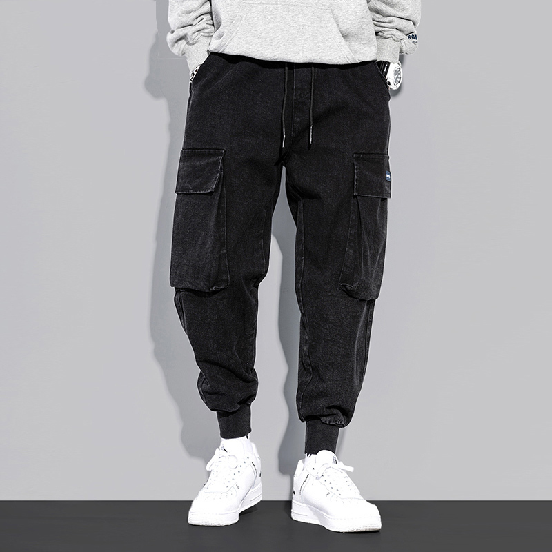 

2021 New Japanese Style Newly Designer Fashion Men Jeans Black Color Loose Fit Big Pocket Cargo Pants Streetwear Hip Hop Joggers Trousers 3o