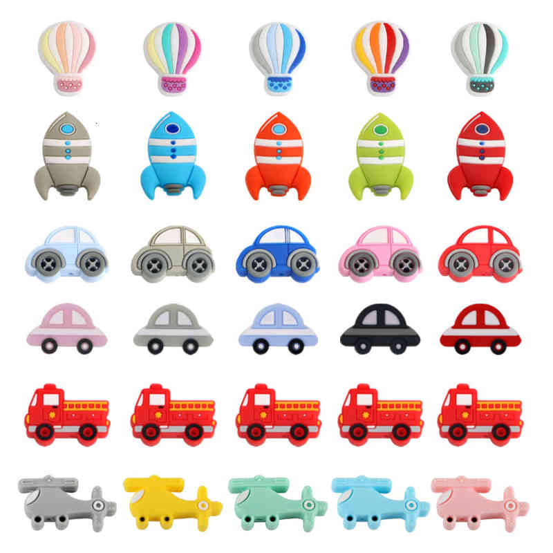 

10pcs Car Rocket Helicopter Silicone Beads Food Grade Pendants Diy Pacifier Chain Necklace Accessories Baby Molar Toys