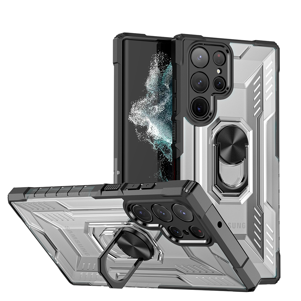 

Shockproof Clear PC Cases TPU Bumper With Magnetic Rotatable Ring kickstand Cover for Samsung Galaxy S22 Ultra 5G 6.8" Cases S22+ S21 FE A22 A52 A72 A42 A32 A02 A02S A12 A02, Black