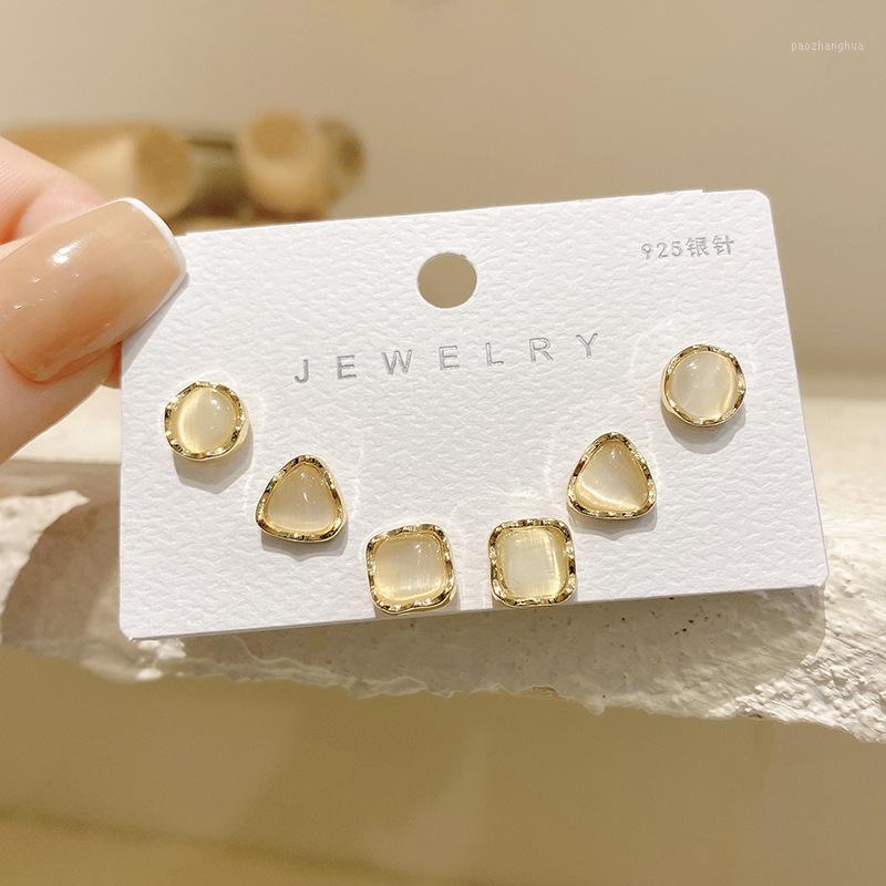 

Stud Opal Small Earrings Set Simple Everyday Geometric Wholesale Jewelry For Woman 2022 Trend, Golden;silver