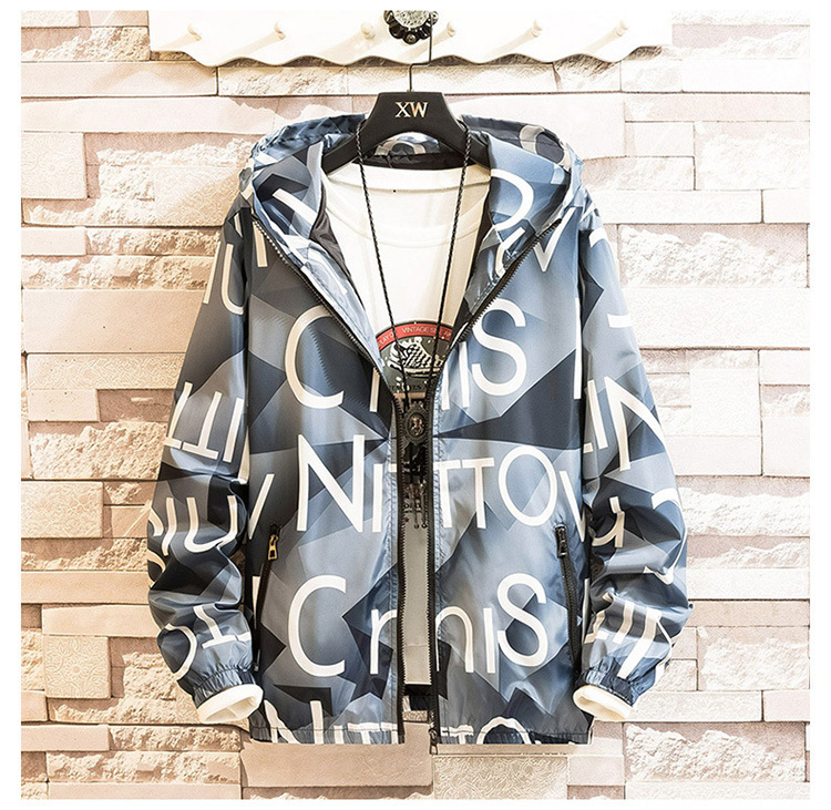 

2021 The New Men's Sunscreen Marks Fall Male Streetwear Printed Letter Thin Jacket with Hood 9vi1, Purple