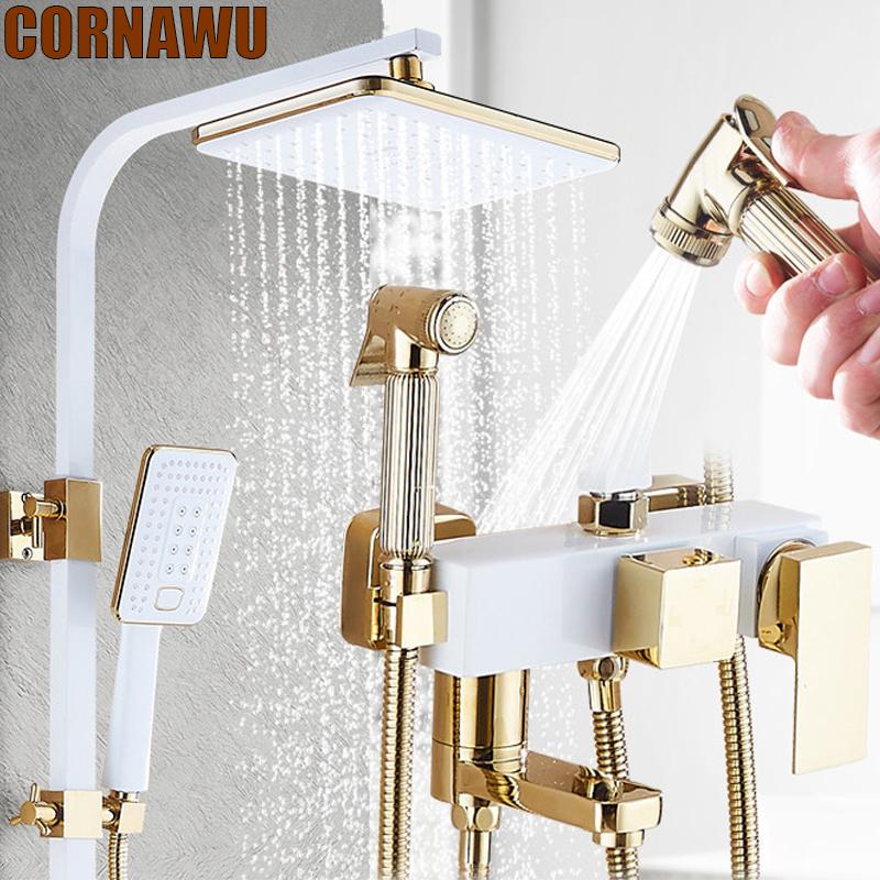 

Bathroom Shower Sets Cold System Set SPA Rainfall Rain Showers Wall Mounted Square Head Modern Bath Faucet White Gold Chuveirinho