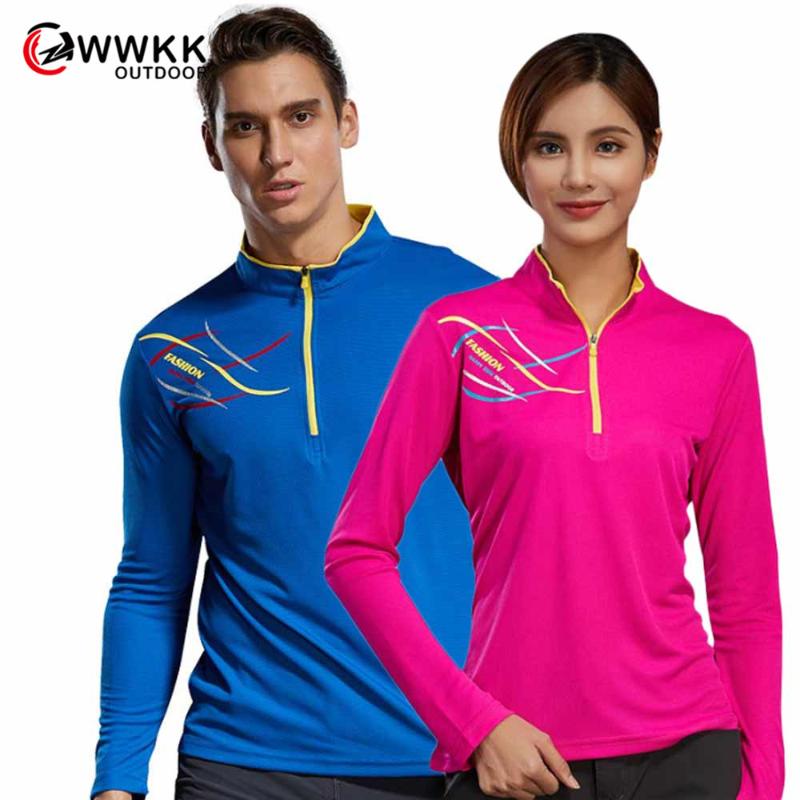 

2020 WWKK Hiking Tops&Round T-Shirt Men Women Quick Dry Breathable Light Fitness Jersey Outdoor Long Camping T-Shirts, Red(short women)