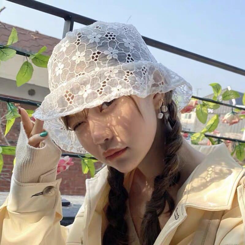

Kagenmo Lace Mesh fishing hat women breathable summer cool cap lace thin Flower cutout Chinese Style, White