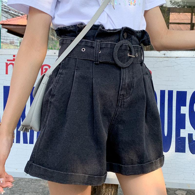 

Shorts Female 2020 Summer Fashion Women Shorts Large Size Loose Wide Leg Curl Denim High Waist Thin Ladies Short Pants, Black