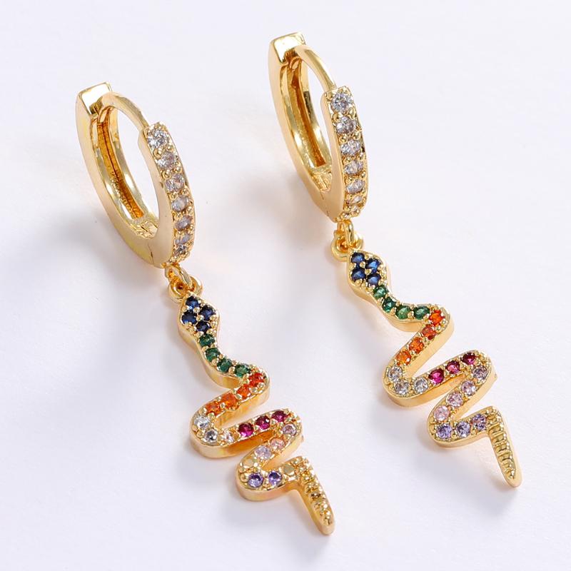 

LUALA Fashion Snake Shape Earrings Luxury Rainbow Zirconia Statement Charm Copper Earrings for Women Wedding Party Gift