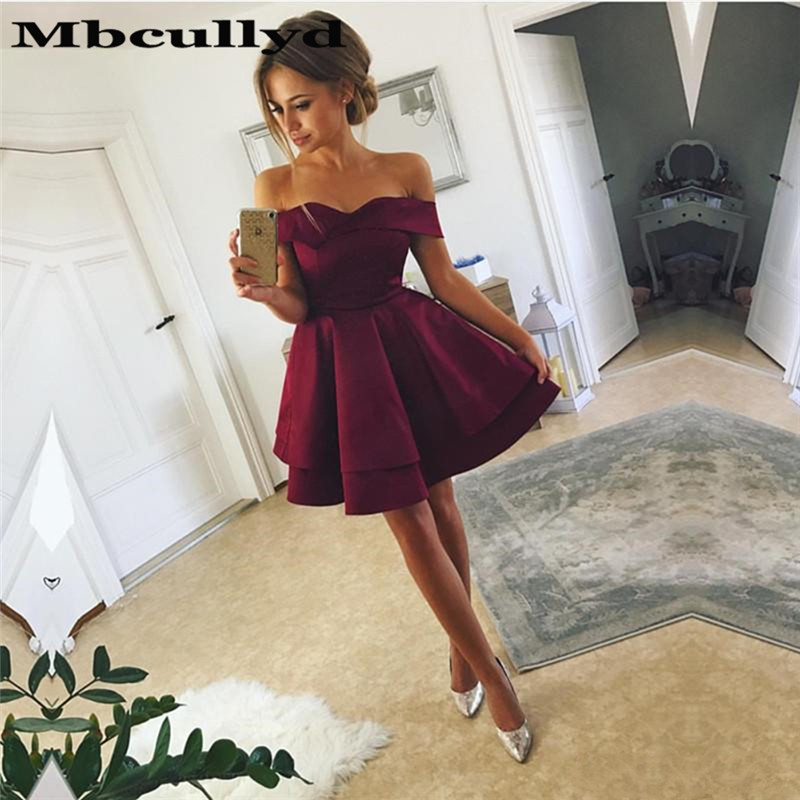

Short Homecoming Dresses For Girls Sexy Off Shoulder A-Line Sleeveless Satin Ruffles Short/Mini Juniors Graduation Gowns, Black