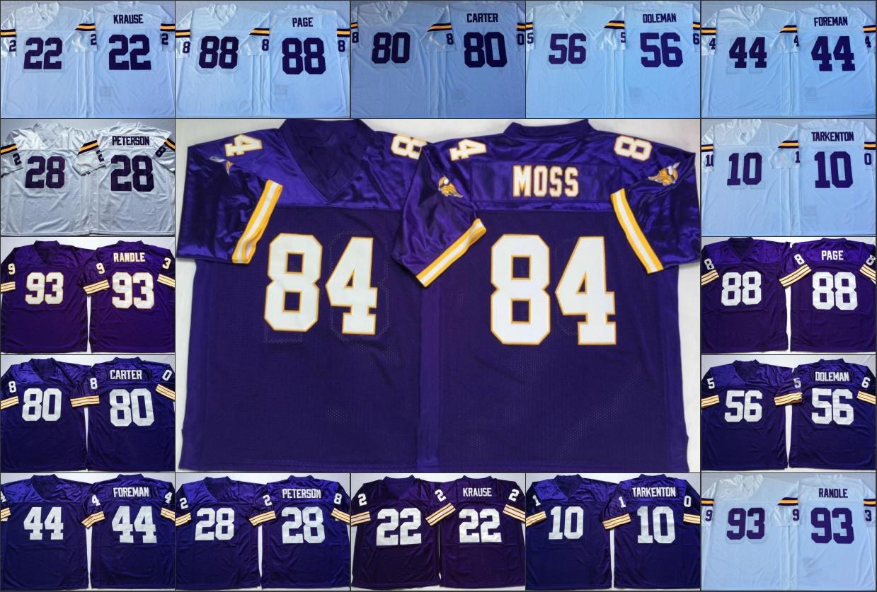 

Ncaa vintage Football stitched mens Jerseys RANDY MOSS 88 ALAN PAGE 80 Cris Carter 56 Chris Doleman 44 Chuck Foreman 28 Adrian Peterson, White