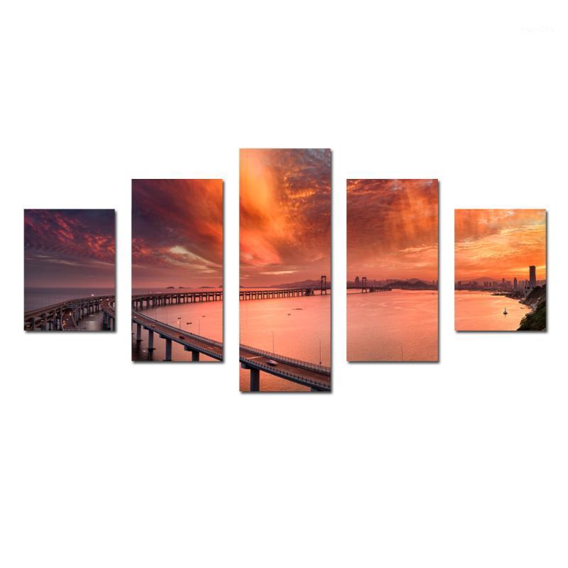 

5 Sets Of Sea And Bridge Landscape Home Decoration Frameless Inkjet Oil Poster Canvas Painting Core1