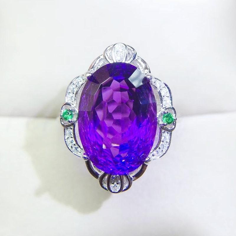 

Cluster Rings Per Jewelry Natural Real Amethyst Oval Big Ring 12*16mm 11ct Gemstone 925 Sterling Silver Fine Q2042214, Golden;silver