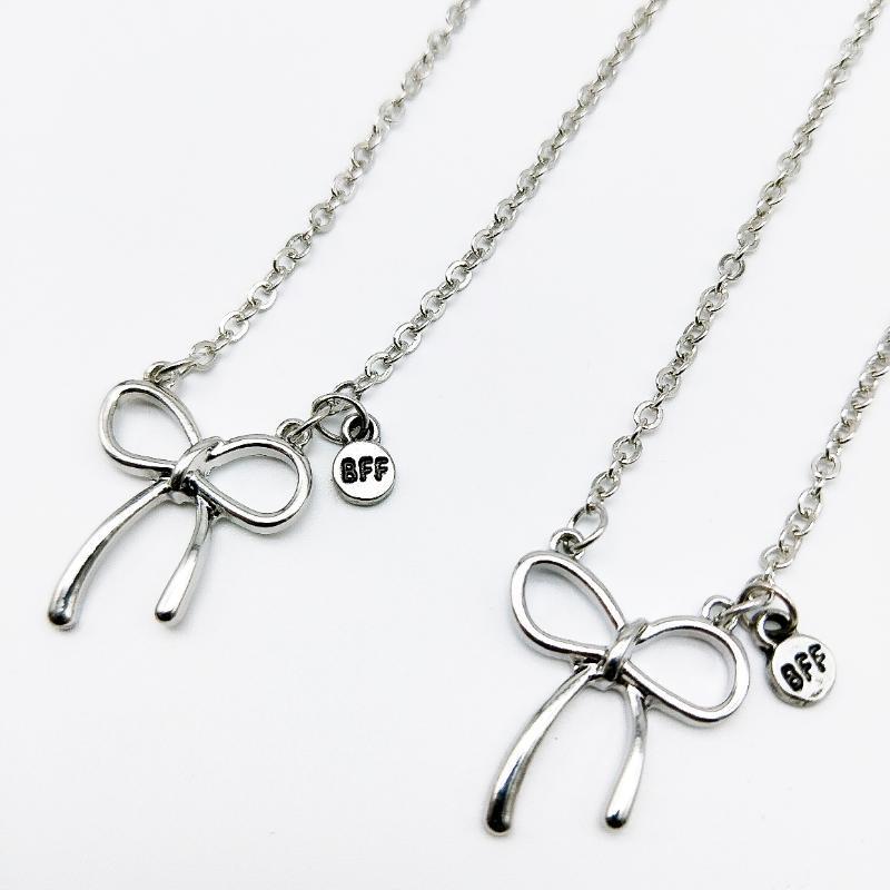 

Piece Simple Bowknot Pendant Sales Bff Necklace Girls Clavicle Fashion Jewelry Friendship Gift Chains, Silver