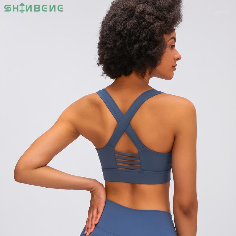 

SHINBENE MID SUPPORT Naked-feel Running Gym Sport Bras Top Women Buttery-soft Widen Straps Push Up Workout Athletic Yoga Bras1, Black