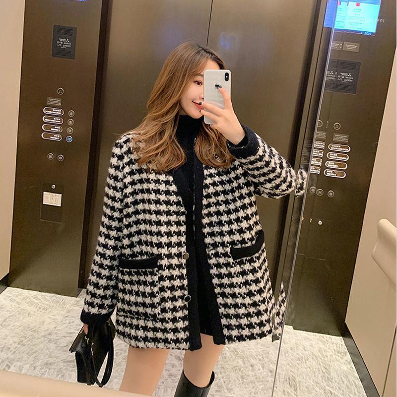 

Plaid Wool Coat for Women Autumn Winter 2021 New Versatile Korean Loose and Thickened Woolen Coat1, Black