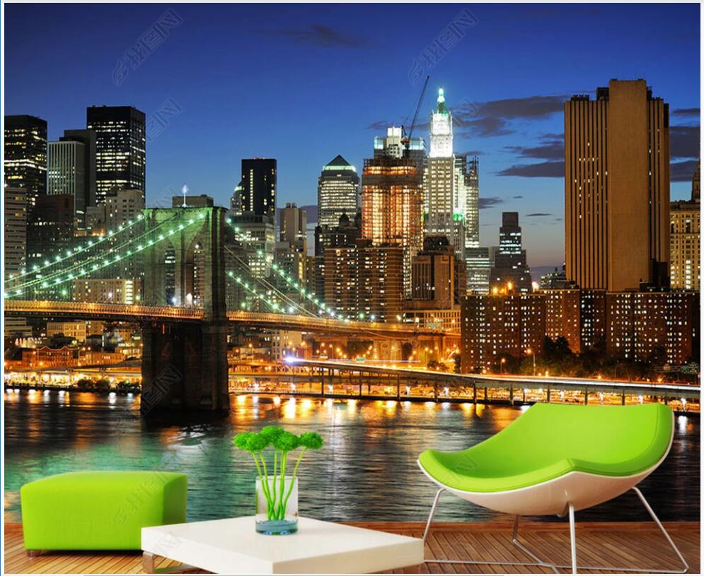 

3d wallpaper custom photo mural on the wall Night city bridge lights scenery home decor living room 3d wall murals wallpaper for walls 3 d, Non-woven wallpaper