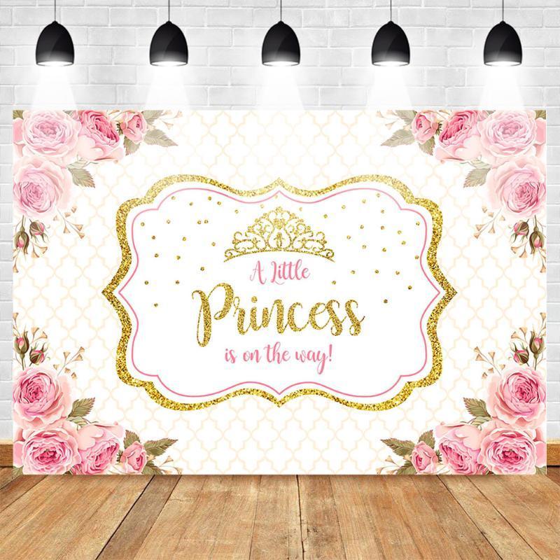 

Mehofoto Baby Shower Photo Backdrop for Photography Little Princess Newborn Flower Background Gold Crown Birthday Party Booth1