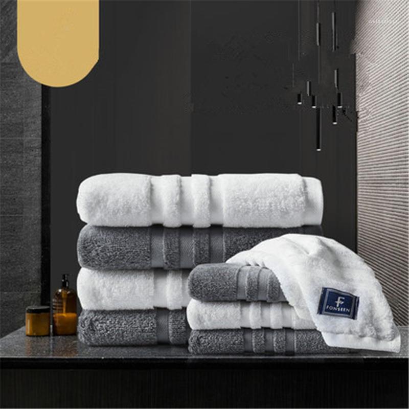 

2piece Five star hotel towel cotton thickened washcloth soft absorbent cotton household instant dry big towel1, White 2piece