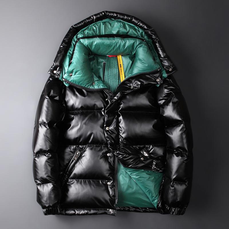

cold white duck down 90 men' wear bright face down jacket brief paragraph of men and women lovers with thickening coat, Black