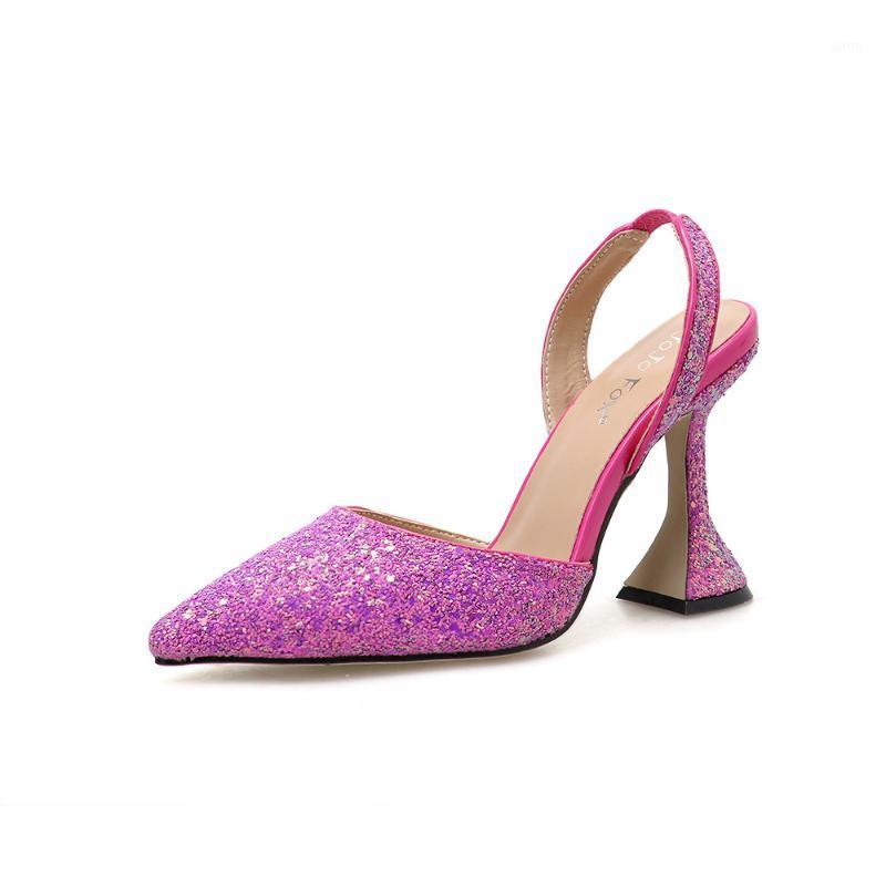 

Bling Sequin Party Shoes Sexy Pointed Toe Back Strap High Heels Fashion Violet Glitter Cup Heel Sandals New Chic Sandalias Mujer1, Black