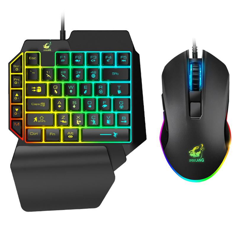 

Gaming Keyboard Set PC Accessories USB Mobile Phone One-Handed Ergonomic Portable LED Backlight 41 Keys Home Wired Mouse RGB