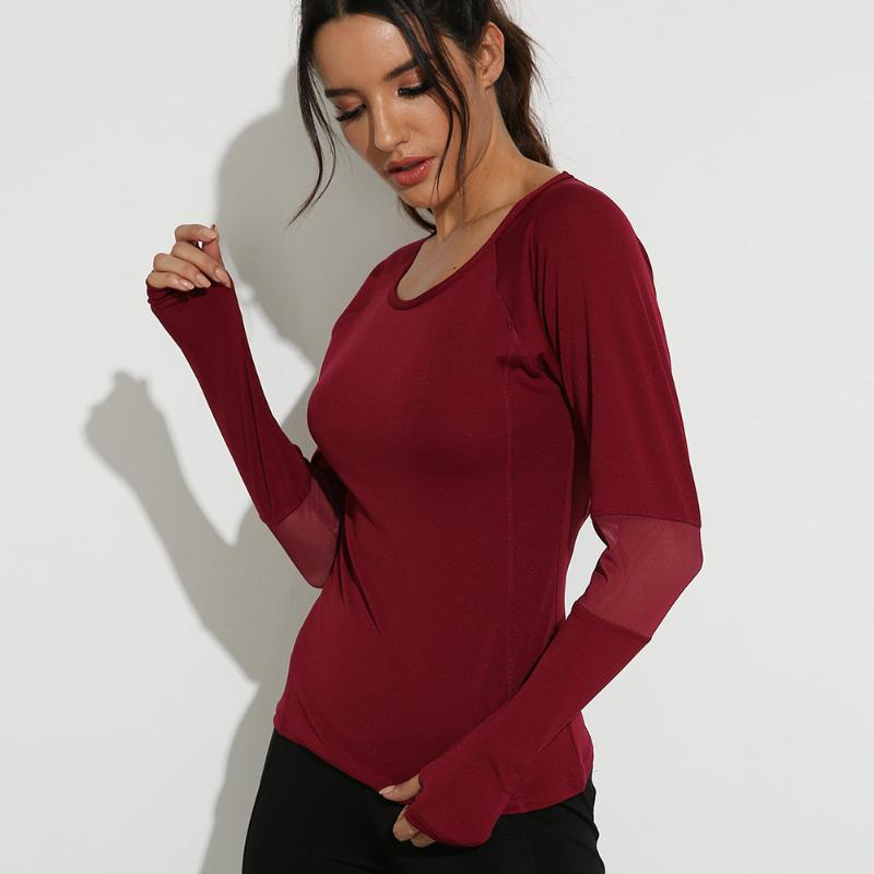 

Woman Sport Tshirts Long Sleeve Mesh Splicing Crop Top Workout Fitness Yoga Shirts For Women Gym Wear Shirt Camisas De Mujer, Red