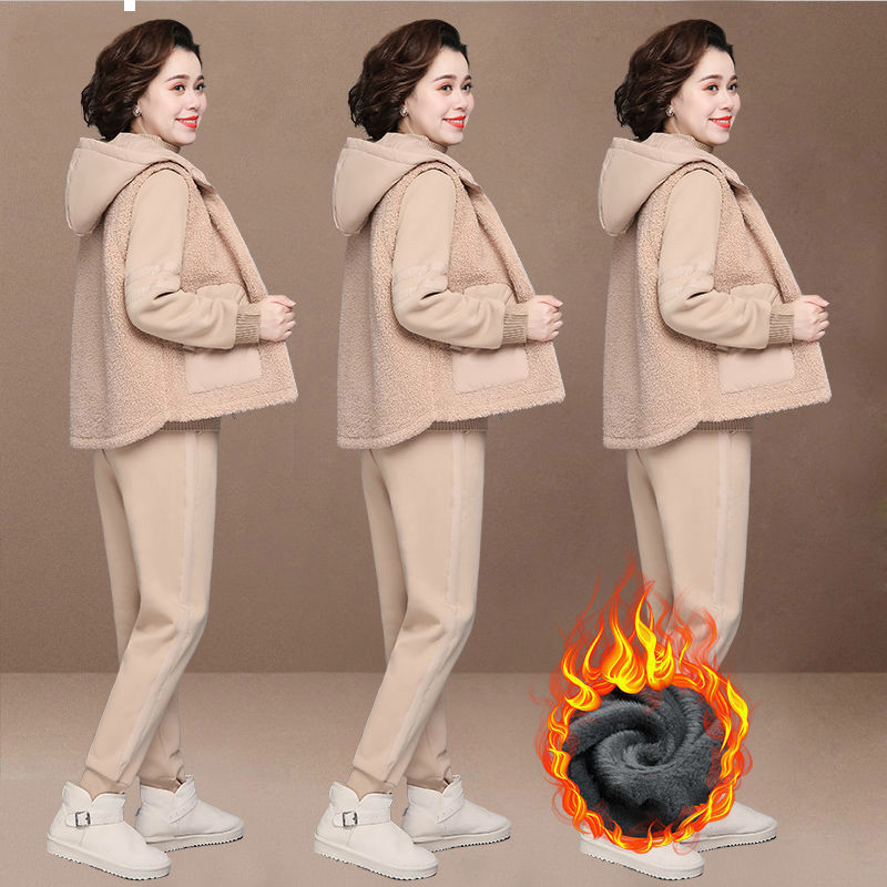 

2021 New middle age in addition to velvet woman's tender thickening autumn winter fashion leisure sports three garments 4xl y491 suit DLBR, Kaqi