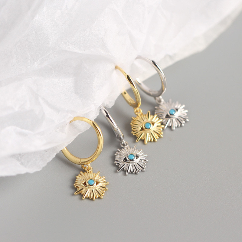

Februaryfrost Brand Designer 100% 925 Sterling Silver Small Blue Zircon Evil Eyes Pendant Stud Earrings for Women Fashion Designer