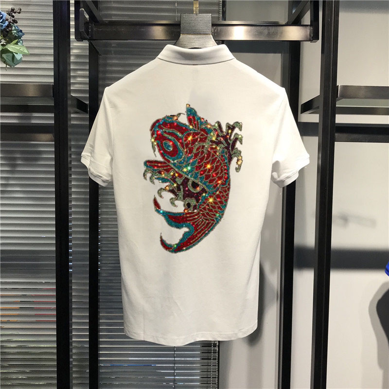 

polo shirt High quality new summer casual Diamond stone men's polo Hot drill polo shirt 03, Black