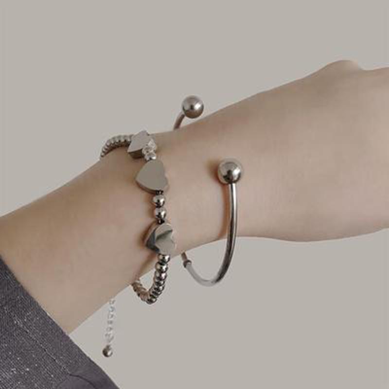 

Japanese and Korean Fashion Ball Bead Chain Heart Stainless Steel Bracelet Women Titanium Steel Colorfast Bracelet Wholesale