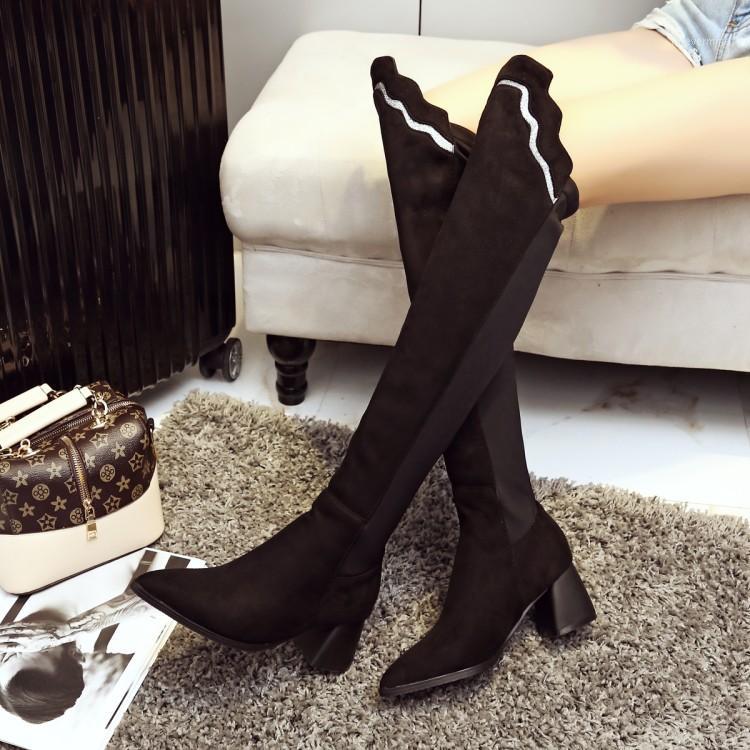 

2020 Botas Mujer Big Size 34-43 brand Design Over The Knee Boots Thick Sole Slim Long Winter Autumn Sexy high heels 78-51, Black