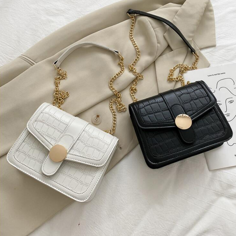 

HBP Fashion Chain Crossbody Bags for Women PU Leather Shoulder Bag High Quality Stone Pattern Handbags Designer Ladies Bag, Black