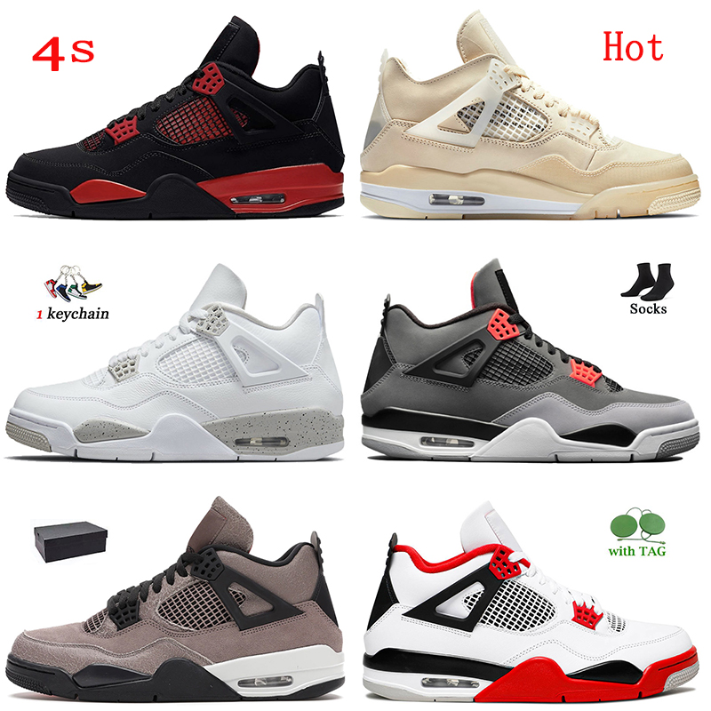 

2022 Newest Jumpman 4 Red Thunder 4s Women Mens Basketball Shoes With Box Trainers Infrared White Oreo Cement Zen Master Black Cat Bred DIY