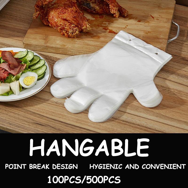 

100PCS 500PCS Hangable Disposable Gloves One-off Plastic Gloves BBQ Transparent Eco-friendly PE Kitchen Gloves-disposable