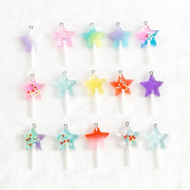 

16pcs/lot 24*41mm Glitter Flatback resin candy star Lollipop charms perfect for pendants,earrings diy Keychain parts1