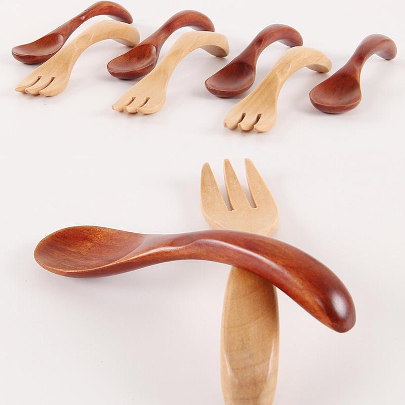 

Mini Wooden Condiments Ice-cream Sugar Salt Spoons Small Spoon Fork Set Children Eating Tableware Kitchen Accessories Tools1